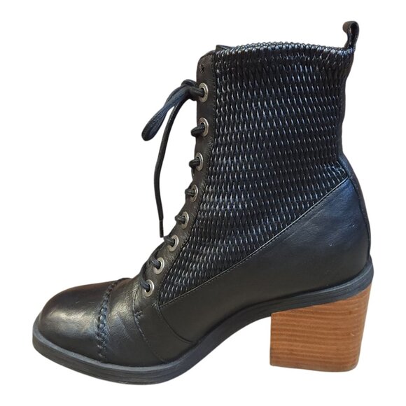 Kelsi Dagger Weaver Black Leather Heeled Lace-up Ankle Boots Women's 7.5 M - Picture 6 of 14
